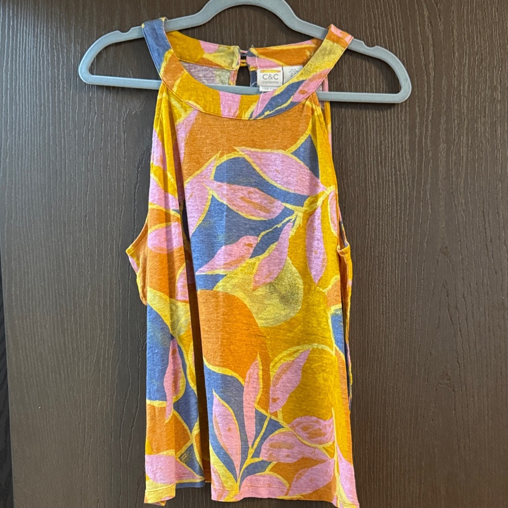 C&C California Women's Colorful Leaf Print Tank Top